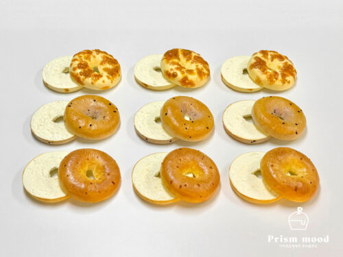 치즈 어니언 블루베리 베이글 모형 전체 형태