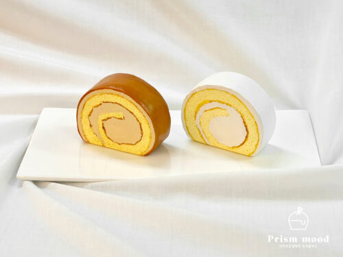 카라멜 우유 롤케이크 모형 제작 예시