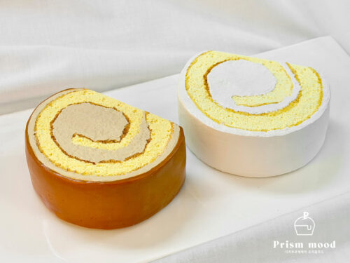 카라멜 우유 롤케이크 모형 전체 형태 이미지